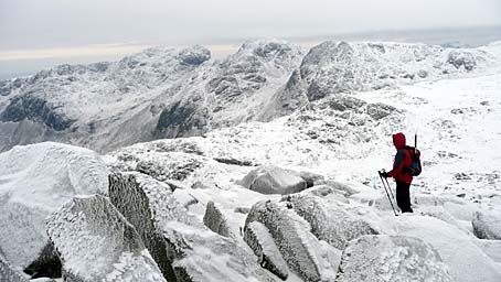 The Scafells from Bowfell in Snow
